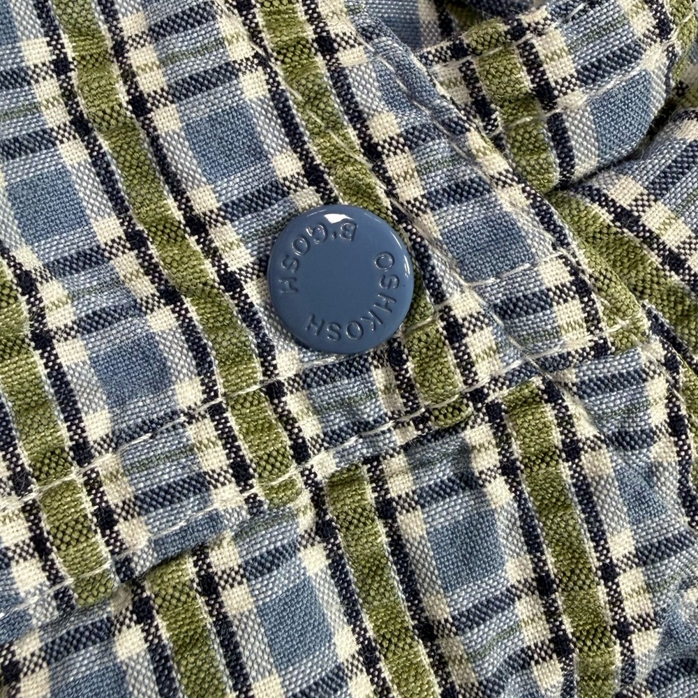 VINTAGE OSHKOSH Boys Plaid Overalls 6-9m Lion Embroidered 90s Y2K Cottagecore - Picture 7 of 13